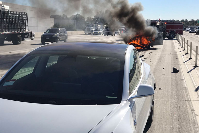 Tesla Model 3 High-Speed Crash That Left Gas-Powered Car in Flames
