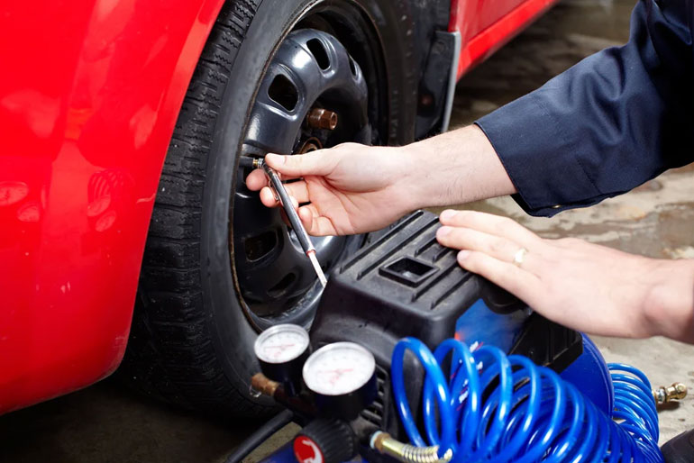 Inspecting The Tire Pressure